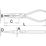 508/4P - Szczypce półokrągłe, długie, z wewnętrznym ucinakiem, częścią chwytową, proste
