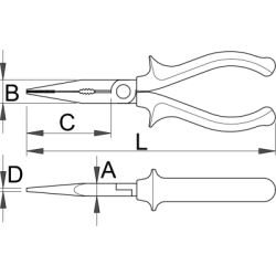 506/1VDE - Szczypce półokrągłe, długie, z wewnętrznym ucinakiem, izolowane