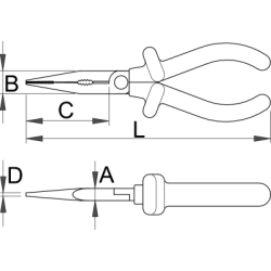 506/1VDEDP - Szczypce półokrągłe, długie, z wewnętrznym ucinakiem, izolowane