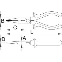 508/1VDE - Szczypce półokrągłe, długie, z wewnętrznym ucinakiem, częścią chwytową, proste, izolowane